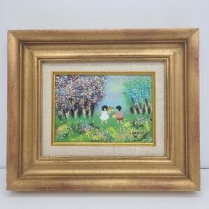 Vintage Louis Cardin Original Framed‎ Enamel On Copper Signed Painting Art 80s